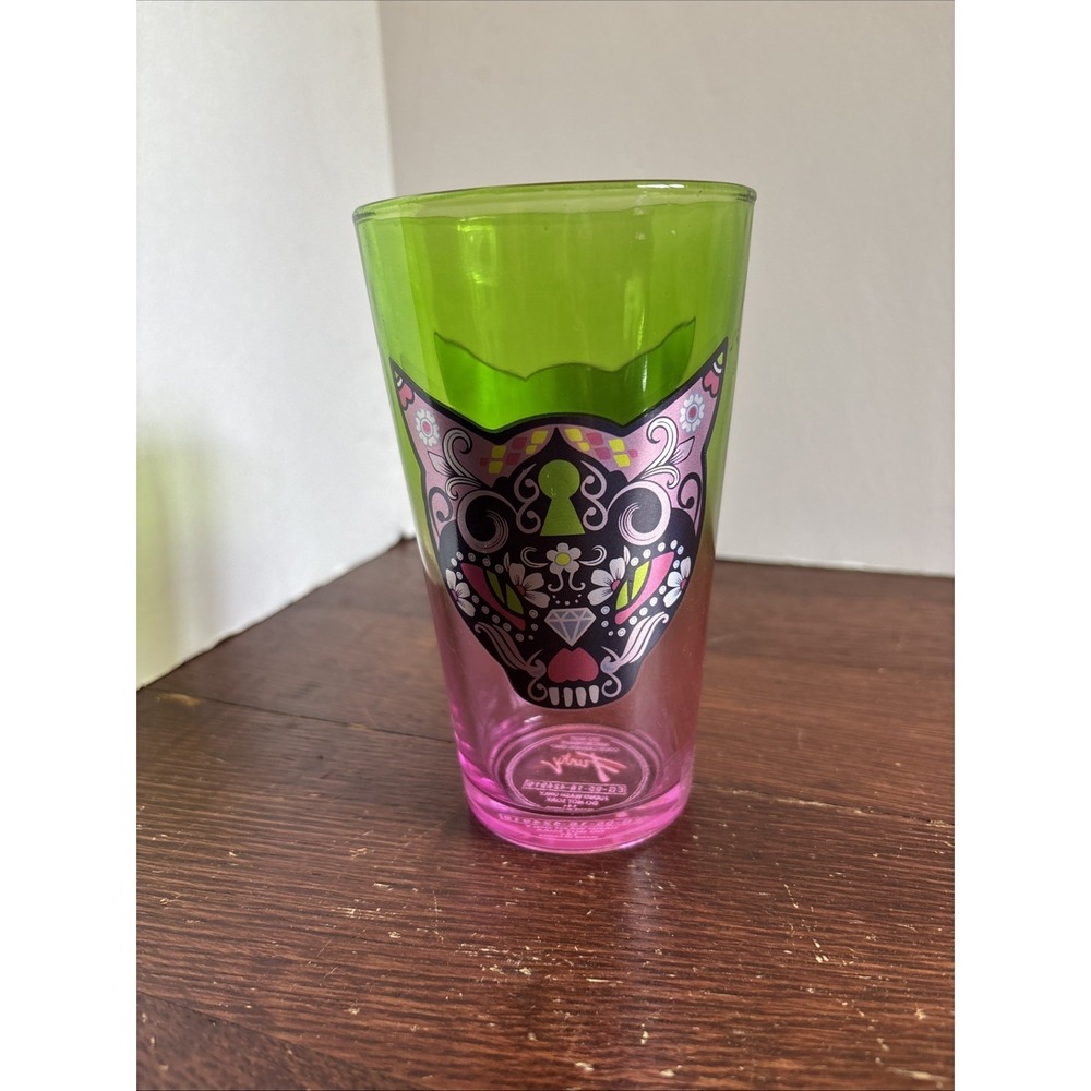 Just Funky Multi-Color Calico Cat 16 Oz. Pint Drink Tumbler‎ Glass